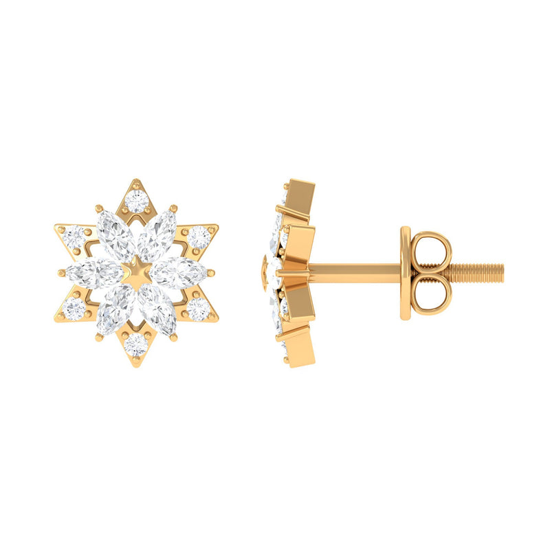 Round Diamond Flower Stud Earrings With Screw Back