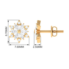 Round Diamond Flower Stud Earrings With Screw Back