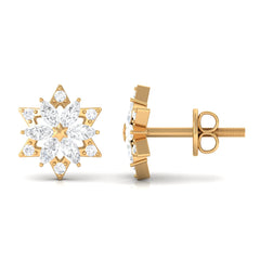 Round Diamond Flower Stud Earrings With Screw Back