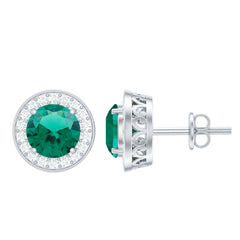 Lab Created Emerald and Diamond Wedding Stud Earrings