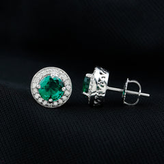 Lab Created Emerald and Diamond Wedding Stud Earrings