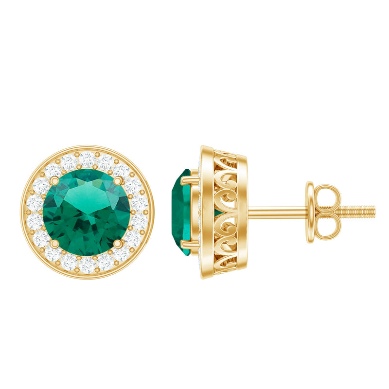 Lab Created Emerald and Diamond Wedding Stud Earrings