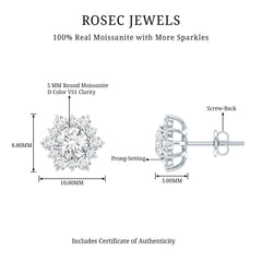 Certified Moissanite Floral Stud Earrings with Halo