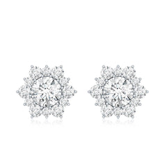 Certified Moissanite Floral Stud Earrings with Halo
