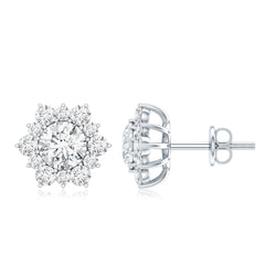Certified Moissanite Floral Stud Earrings with Halo