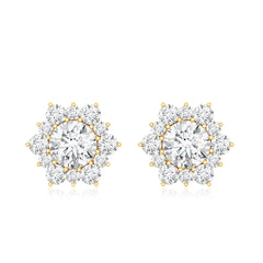 Certified Moissanite Floral Stud Earrings with Halo