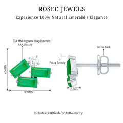 Baguette Cut Emerald and Moissanite Cluster Stud Earrings