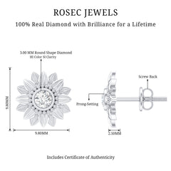 Diamond Sunflower Stud Earrings For Her