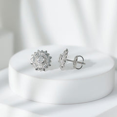 Diamond Sunflower Stud Earrings For Her