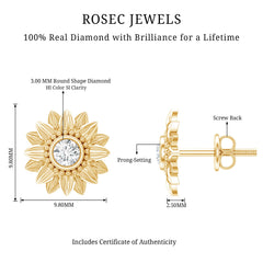 Diamond Sunflower Stud Earrings For Her