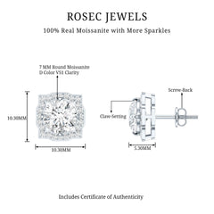 Certified Moissanite Bridal Stud Earrings with Halo for Women