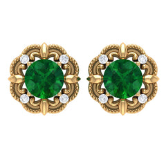 Vintage Inspired Emerald Diamond Earrings with Screw Back