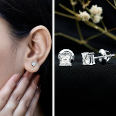 Princess Cut Moissanite Solitaire Stud Earrings for Women