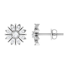 Natural Diamond Flower Stud Earrings with Screw Back