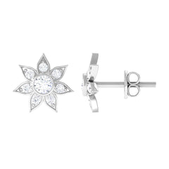 Natural Diamond Flower Earrings with Screw Back