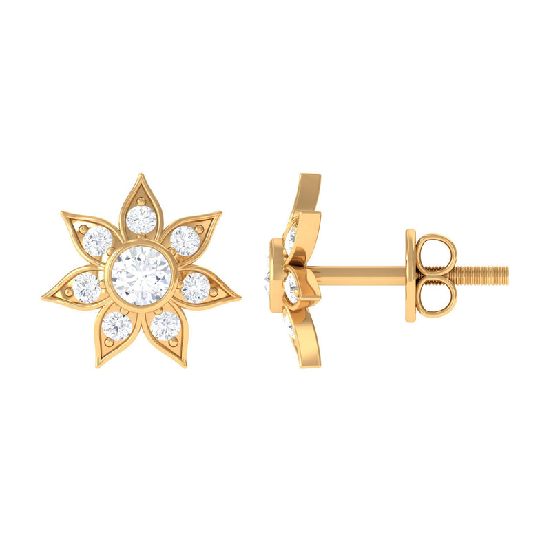 Natural Diamond Flower Earrings with Screw Back