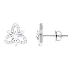 1/2 CT Natural Diamond Flower Stud Earrings in Gold