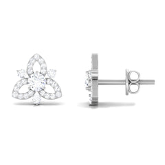 1/2 CT Natural Diamond Flower Stud Earrings in Gold