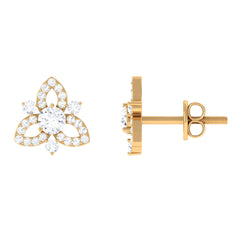 1/2 CT Natural Diamond Flower Stud Earrings in Gold