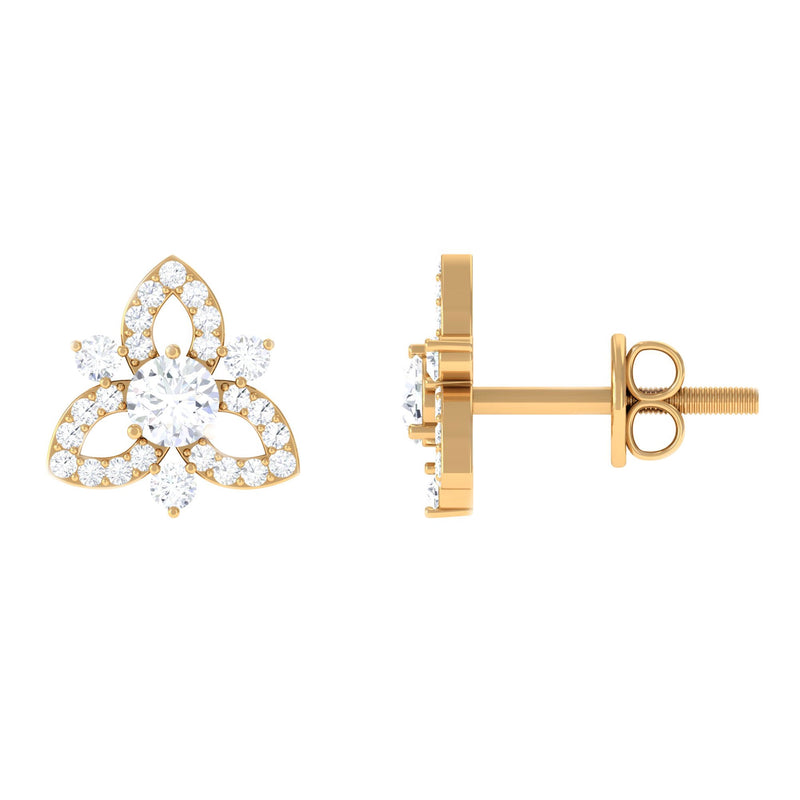 1/2 CT Natural Diamond Flower Stud Earrings in Gold