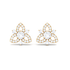 1/2 CT Natural Diamond Flower Stud Earrings in Gold
