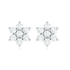 Certified Genuine Diamond Flower Earrings with Screw Back
