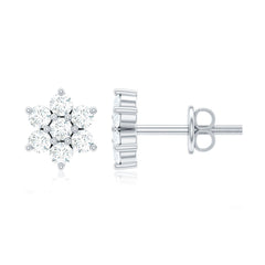 Certified Genuine Diamond Flower Earrings with Screw Back