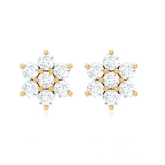 Certified Genuine Diamond Flower Earrings with Screw Back