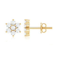 Certified Genuine Diamond Flower Earrings with Screw Back