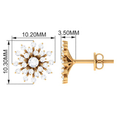 Certified Real Diamond Snowflake Earrings with Screw Back