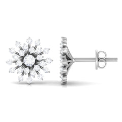 Certified Real Diamond Snowflake Earrings with Screw Back