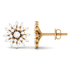 Certified Real Diamond Snowflake Earrings with Screw Back