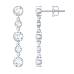 Certified Moissanite Dangle Earrings in Bezel Setting