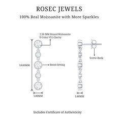 Certified Moissanite Dangle Earrings in Bezel Setting