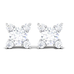 1/2 CT Real Diamond Gold Stud Earrings in Prong Setting