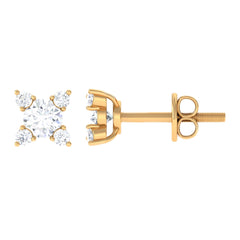 1/2 CT Real Diamond Gold Stud Earrings in Prong Setting