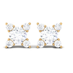 1/2 CT Real Diamond Gold Stud Earrings in Prong Setting