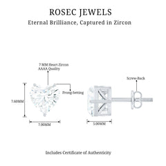 3 CT Heart Shape Cubic Zirconia Solitaire Stud Earrings in Gold