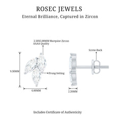1.50 CT Marquise Cut Zircon Leaf Cluster Gold Stud Earrings