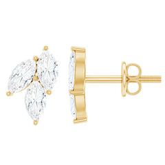 1.50 CT Marquise Cut Zircon Leaf Cluster Gold Stud Earrings