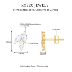 1.50 CT Marquise Cut Zircon Leaf Cluster Gold Stud Earrings