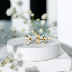 1.50 CT Marquise Cut Zircon Leaf Cluster Gold Stud Earrings