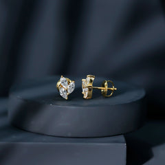 1.50 CT Marquise Cut Zircon Leaf Cluster Gold Stud Earrings