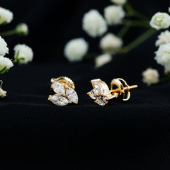 1.50 CT Marquise Cut Zircon Leaf Cluster Gold Stud Earrings
