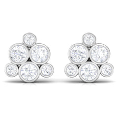 Certified Zircon Cluster Stud Earrings in Bezel Setting