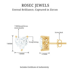 Heart Shape Cubic Zirconia Solitaire Stud Earrings