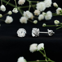 1 Carat Round Cubic Zirconia Crown Stud Earrings in Silver