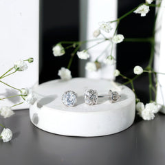 1 Carat Round Cubic Zirconia Crown Stud Earrings in Silver