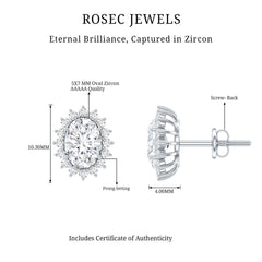 Certified 1.9 Carat Oval Cut Cubic Zirconia Studs