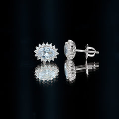 Certified 2 Carat Oval Cubic Zirconia Halo Stud Earrings in Silver